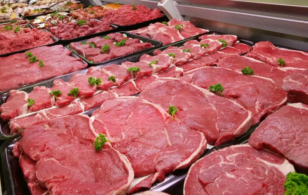 Raw Beef in a refrigerated counter